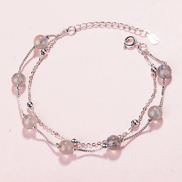 *925 Sterling Silver Layered Moonstone Bracelet - Picture 1 of 11